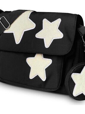 Y2K Messenger Bag for Women, Lightweight Spacious Stars Tote Purse with Cute Coi